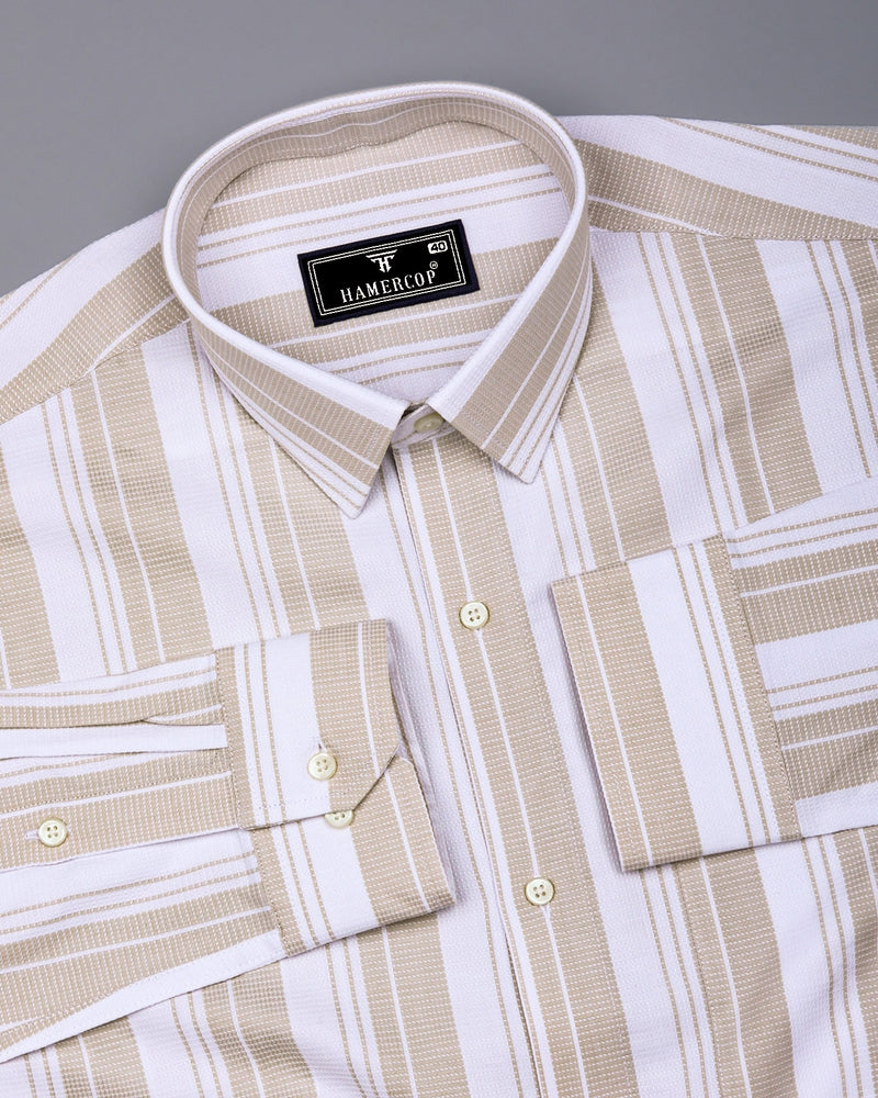 Litlin Cream With White Waffle Stripe Dobby Cotton Shirt