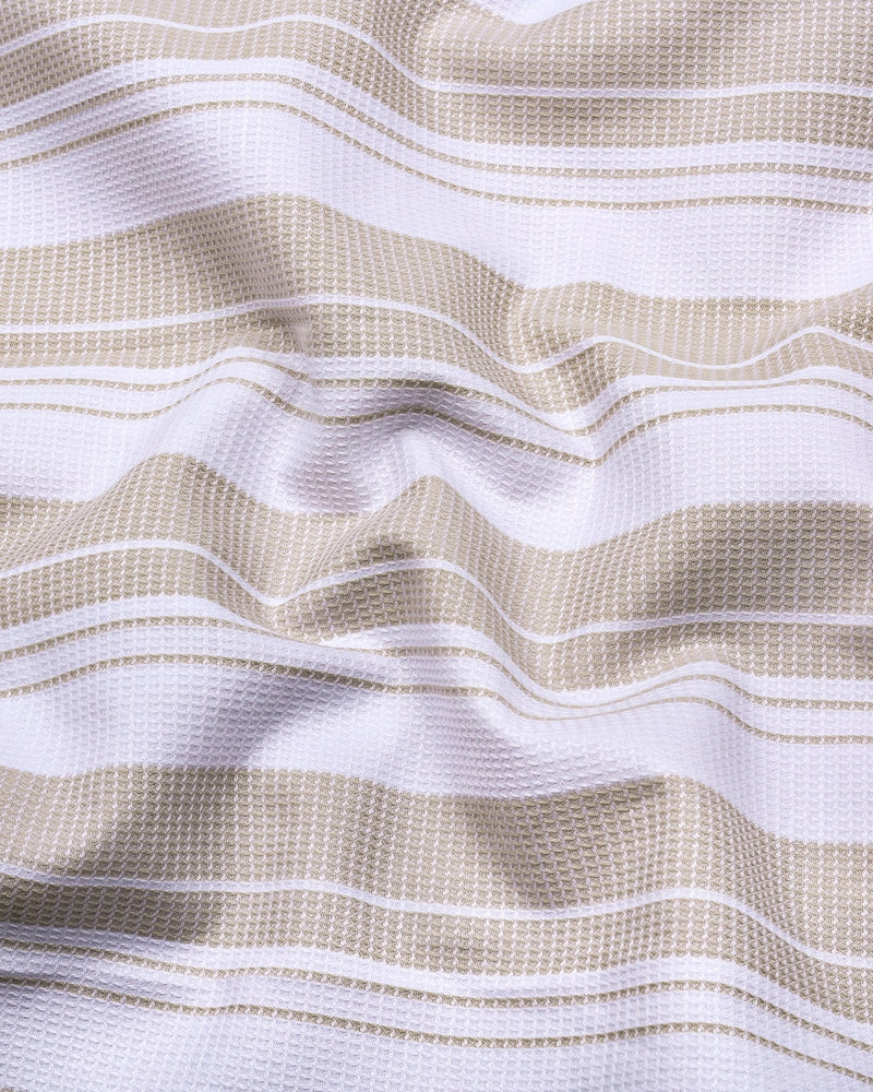 Litlin Cream With White Waffle Stripe Dobby Cotton Shirt