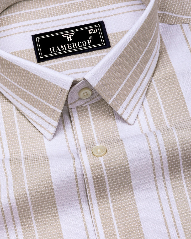 Cream Waffle Stripe Casual Cotton Shirt for Men Hamercop Cream Waffle Stripe Casual Cotton Shirt for Men Hamercop