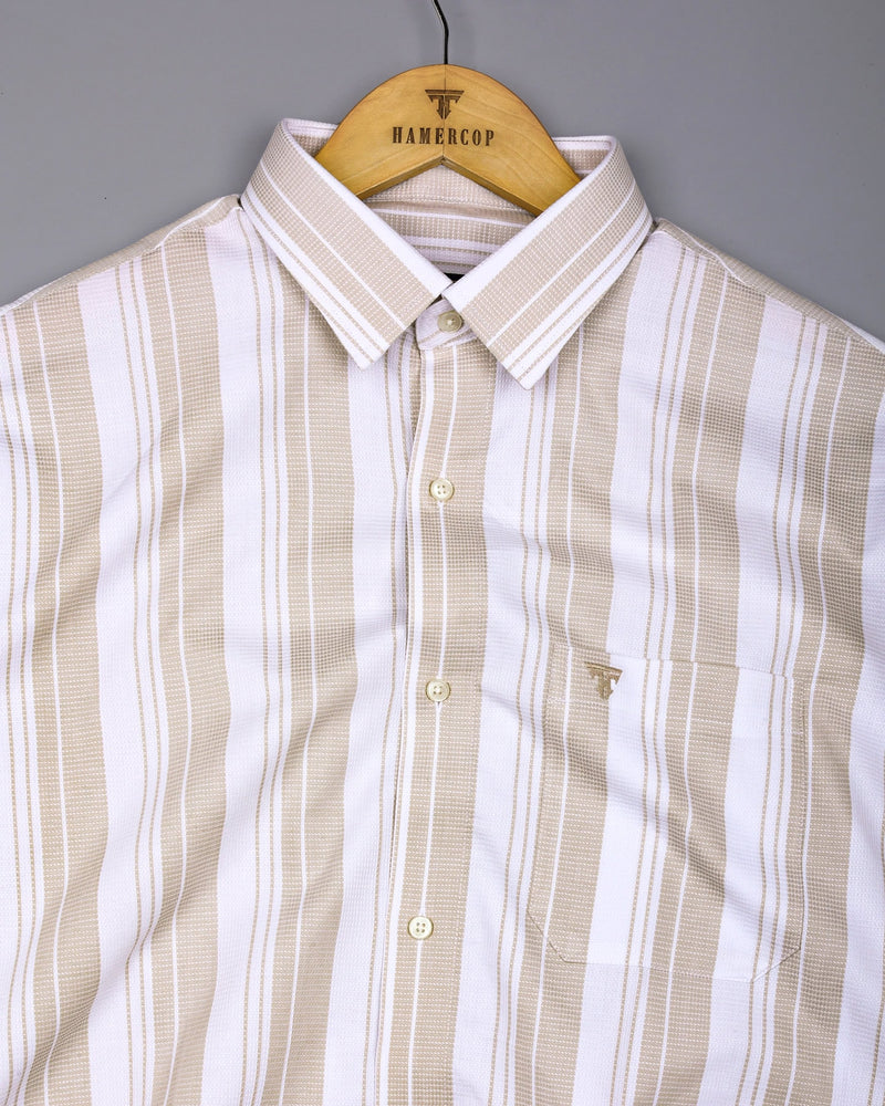Litlin Cream With White Waffle Stripe Dobby Cotton Shirt