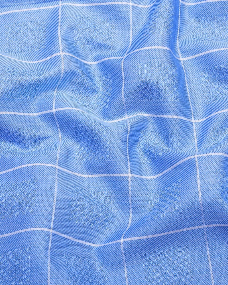 Lunar Blue With White Dobby Check Premium Giza Shirt