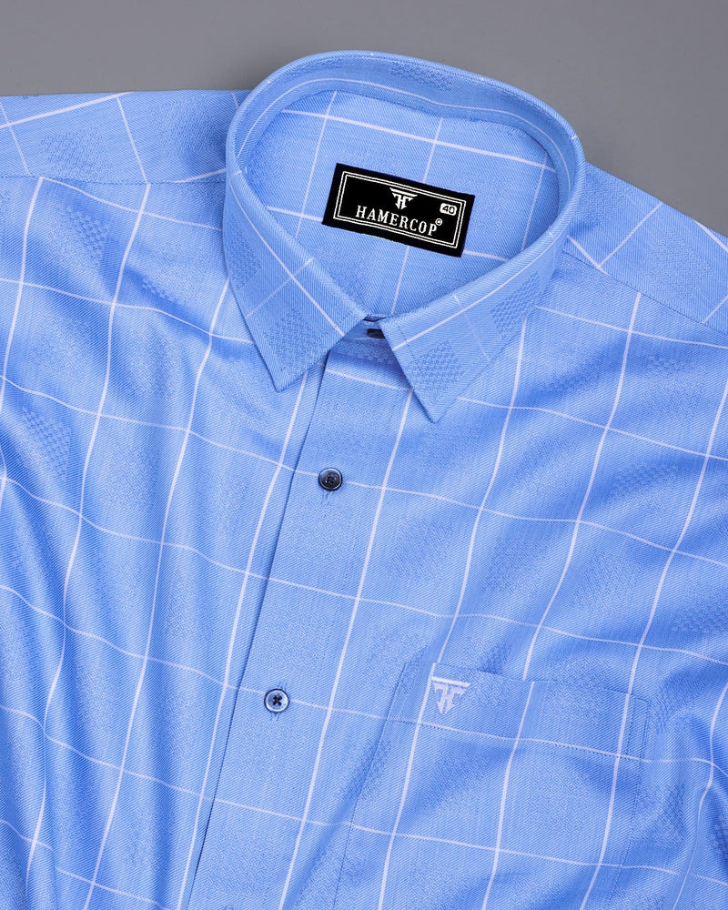 Lunar Blue With White Dobby Check Premium Giza Shirt