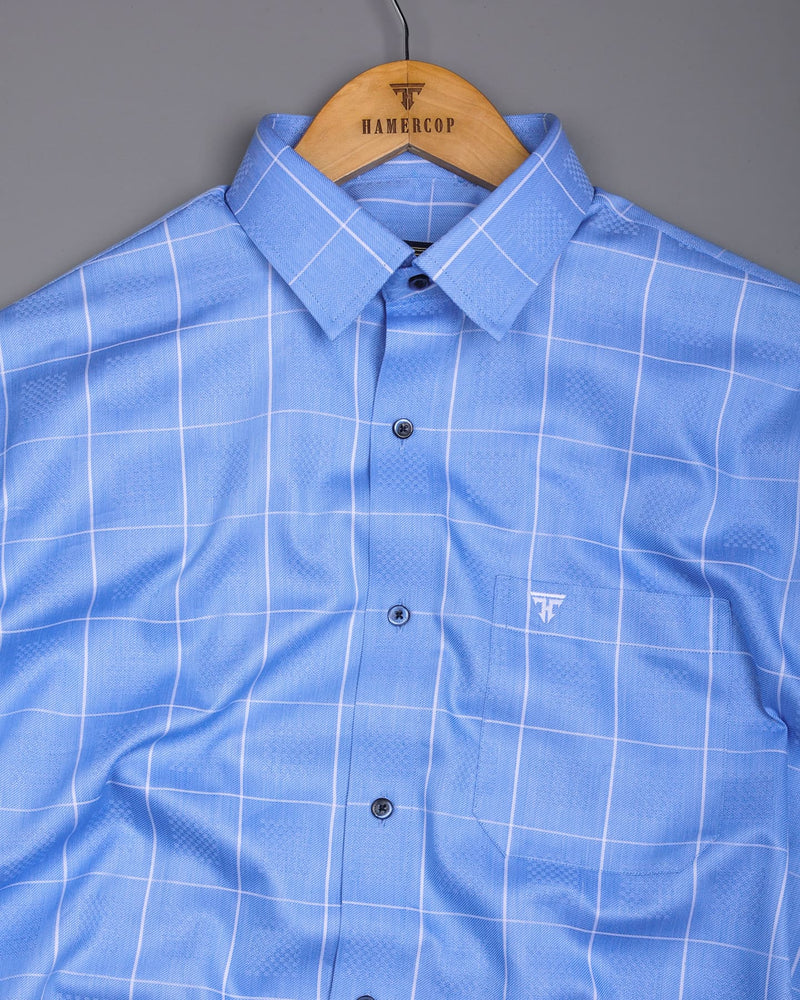Lunar Blue With White Dobby Check Premium Giza Shirt