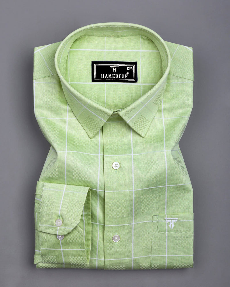 Lunar Green With White Dobby Check Premium Giza Shirt