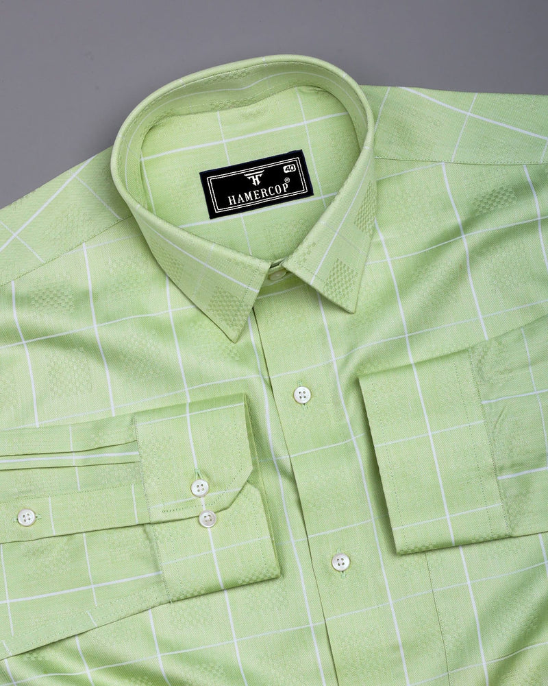 Lunar Green With White Dobby Check Premium Giza Shirt
