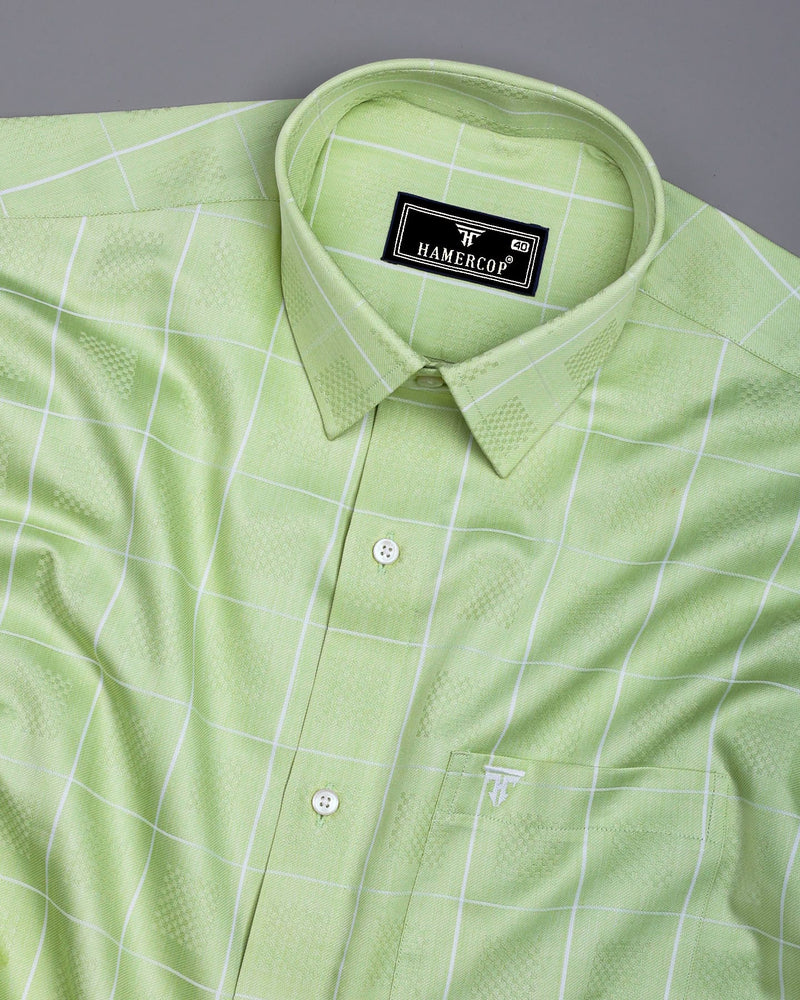 Lunar Green With White Dobby Check Premium Giza Shirt