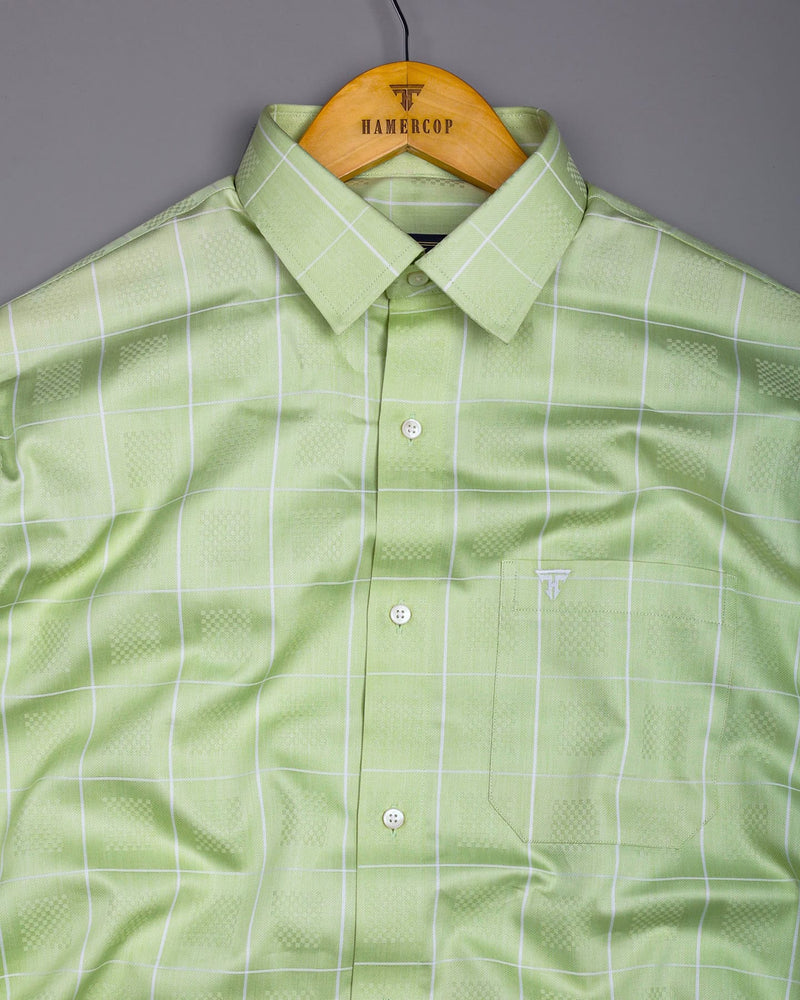 Lunar Green With White Dobby Check Premium Giza Shirt