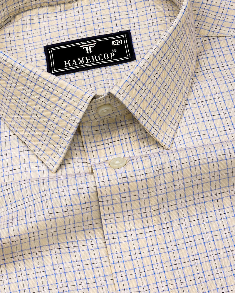 Edessa Cream With Blue Formal Check Premium Giza Shirt