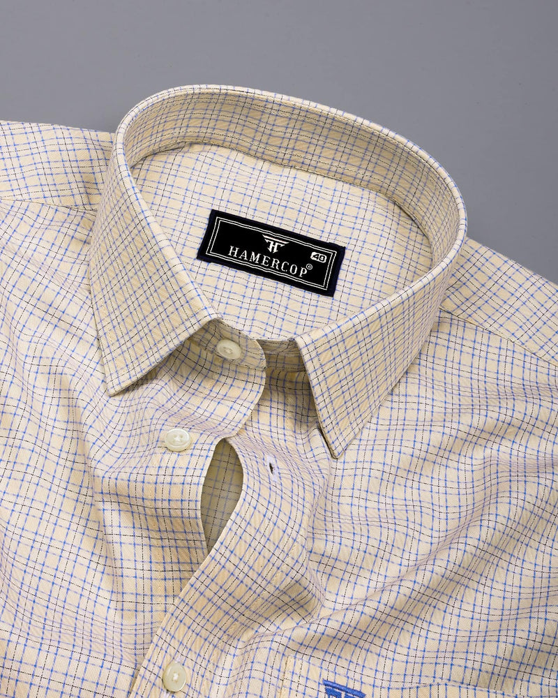 Edessa Cream With Blue Formal Check Premium Giza Shirt