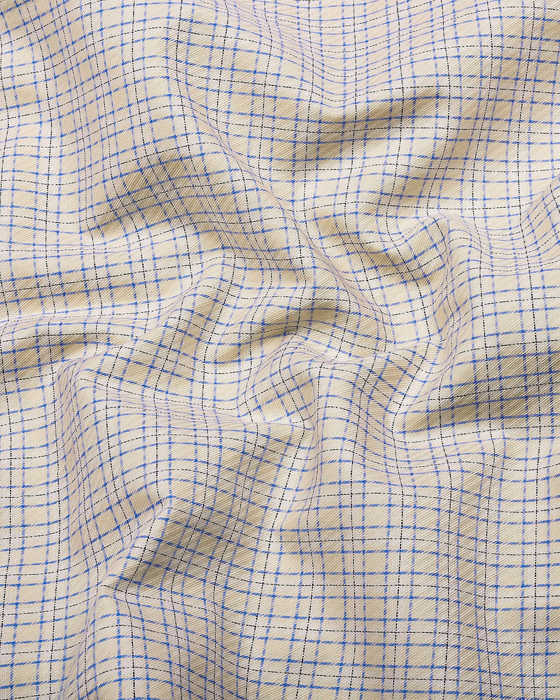 Edessa Cream With Blue Formal Check Premium Giza Shirt