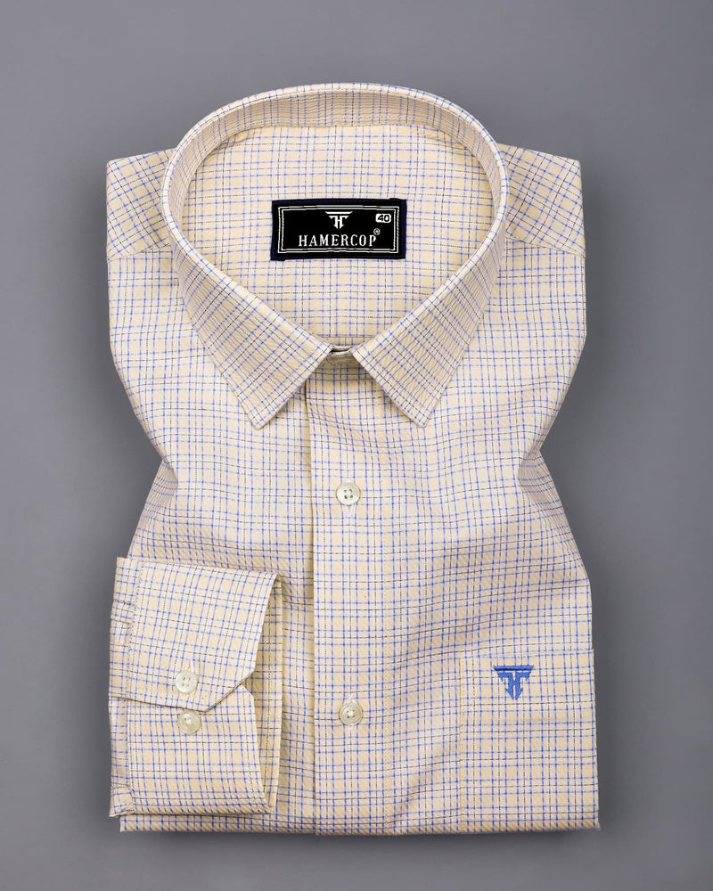 Edessa Cream With Blue Formal Check Premium Giza Shirt