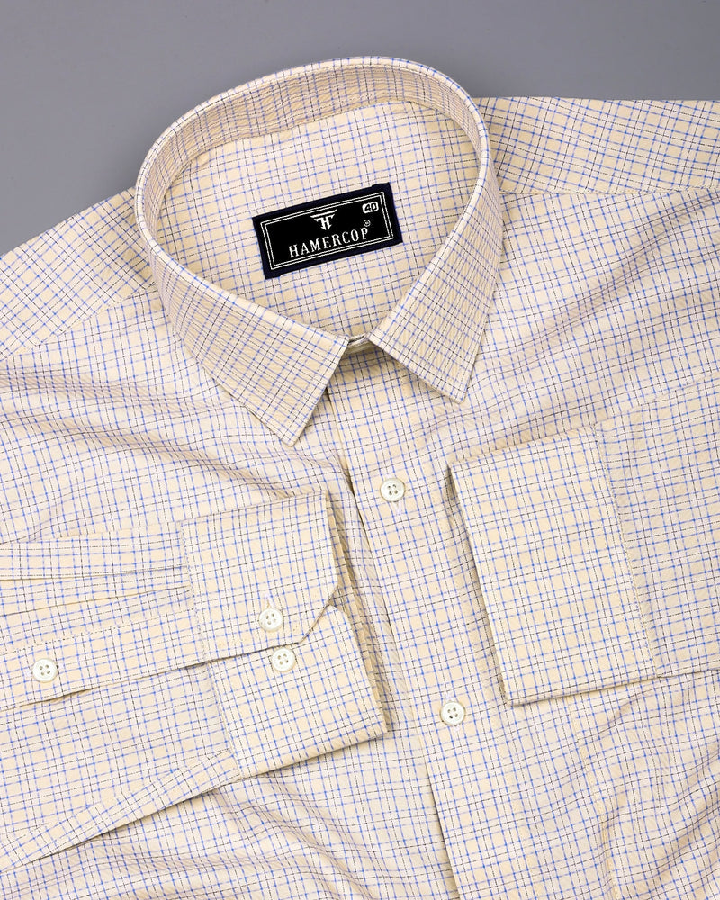 Edessa Cream With Blue Formal Check Premium Giza Shirt