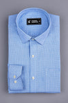 Sky blue with white and blue line check cotton shirt