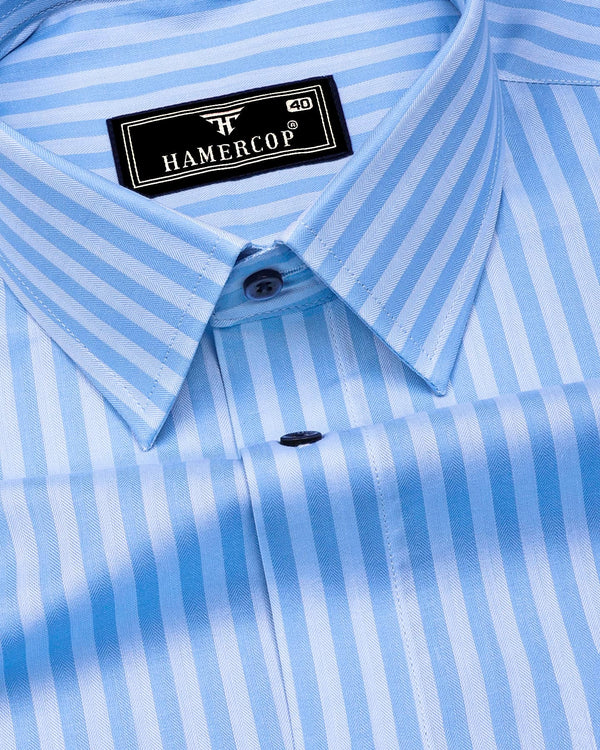 Titanic Blue With White Twill Stripe Premium Cotton Shirt