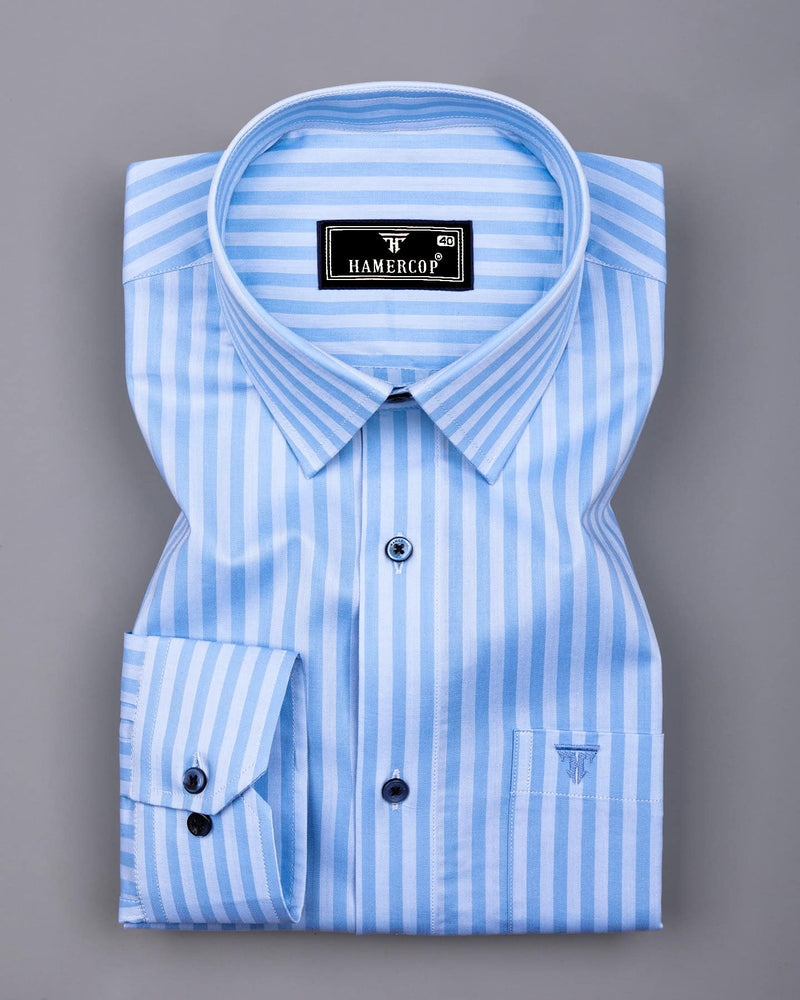 Titanic Blue With White Twill Stripe Premium Cotton Shirt