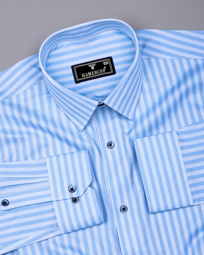 Titanic Blue With White Twill Stripe Premium Cotton Shirt