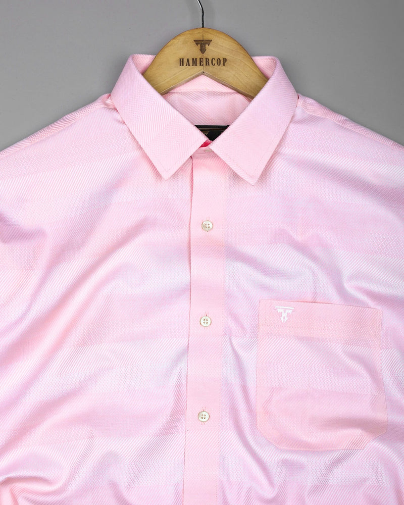 Fleesy Pink Jacquard Weft Stripe Premium Giza Shirt