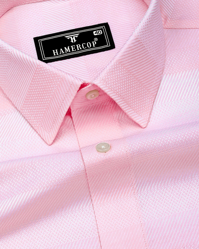 Fleesy Pink Jacquard Weft Stripe Premium Giza Shirt