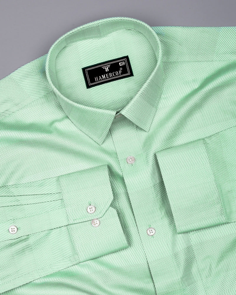 Fleesy Green Jacquard Weft Stripe Premium Giza Shirt