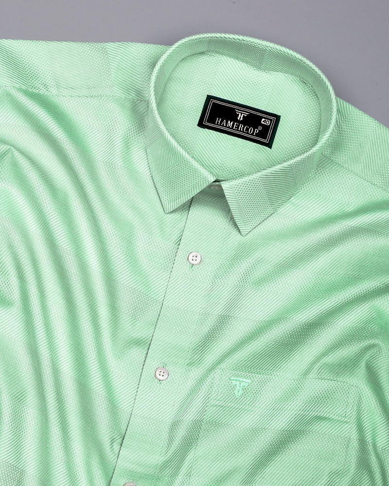 Fleesy Green Jacquard Weft Stripe Premium Giza Shirt