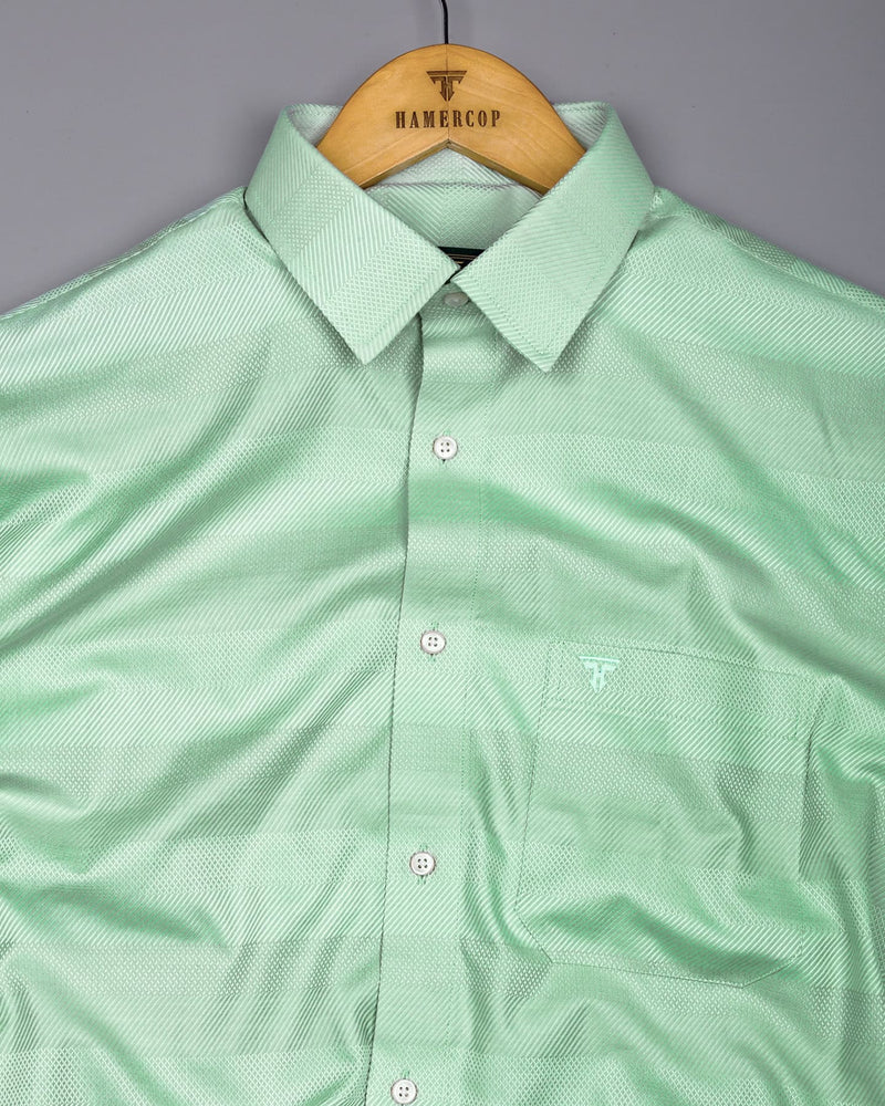 Fleesy Green Jacquard Weft Stripe Premium Giza Shirt