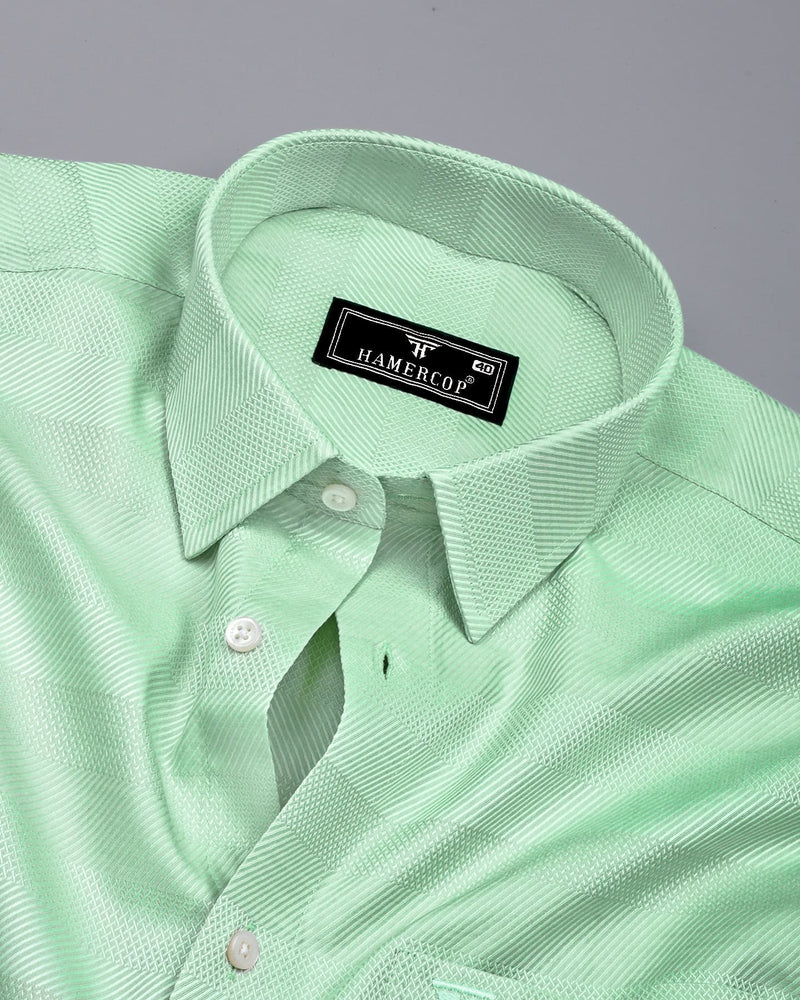 Fleesy Green Jacquard Weft Stripe Premium Giza Shirt