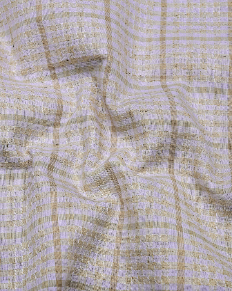 Corsor Cream With White Dobby Check Formal Cotton Shirt
