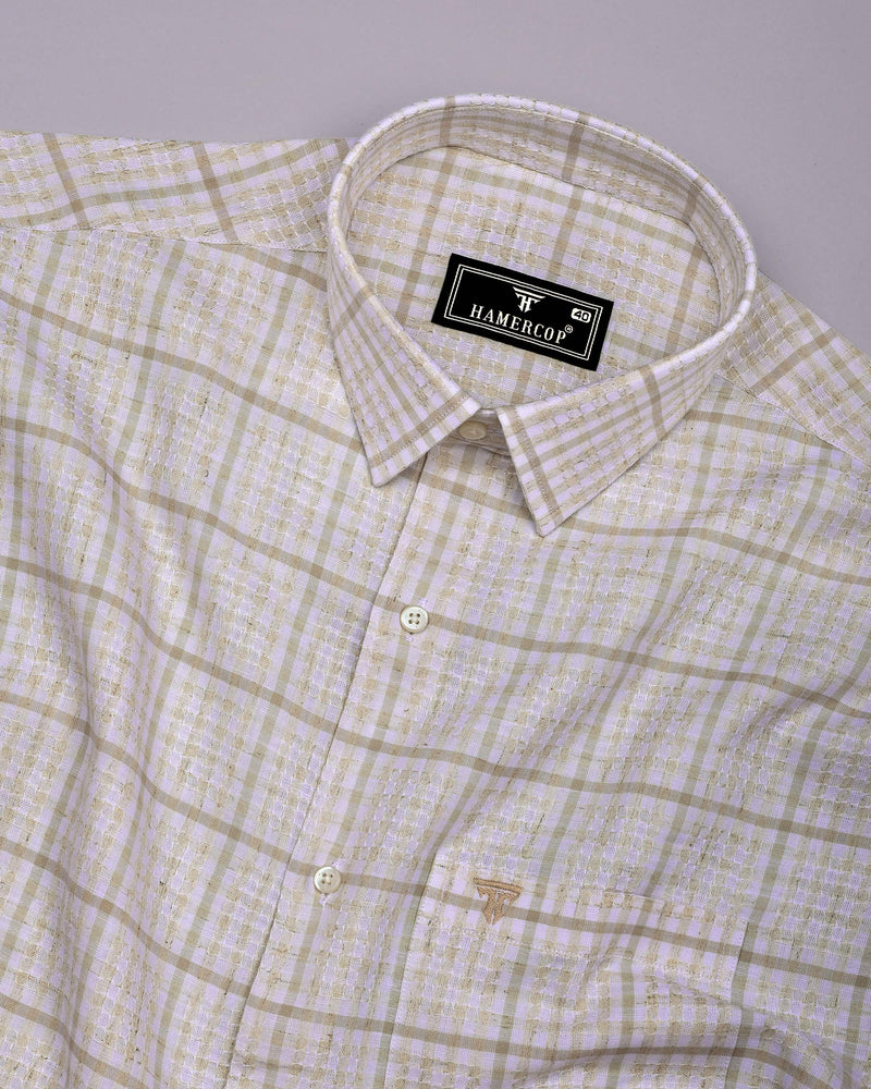 Corsor Cream With White Dobby Check Formal Cotton Shirt
