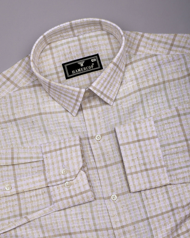 Corsor Cream With White Dobby Check Formal Cotton Shirt