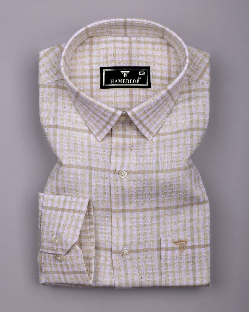 Corsor Cream With White Dobby Check Formal Cotton Shirt