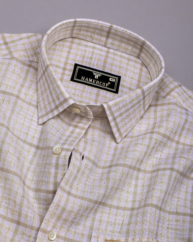 Corsor Cream With White Dobby Check Formal Cotton Shirt