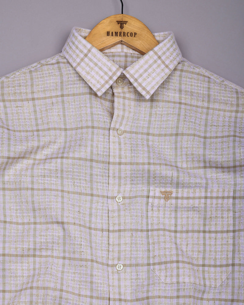 Corsor Cream With White Dobby Check Formal Cotton Shirt