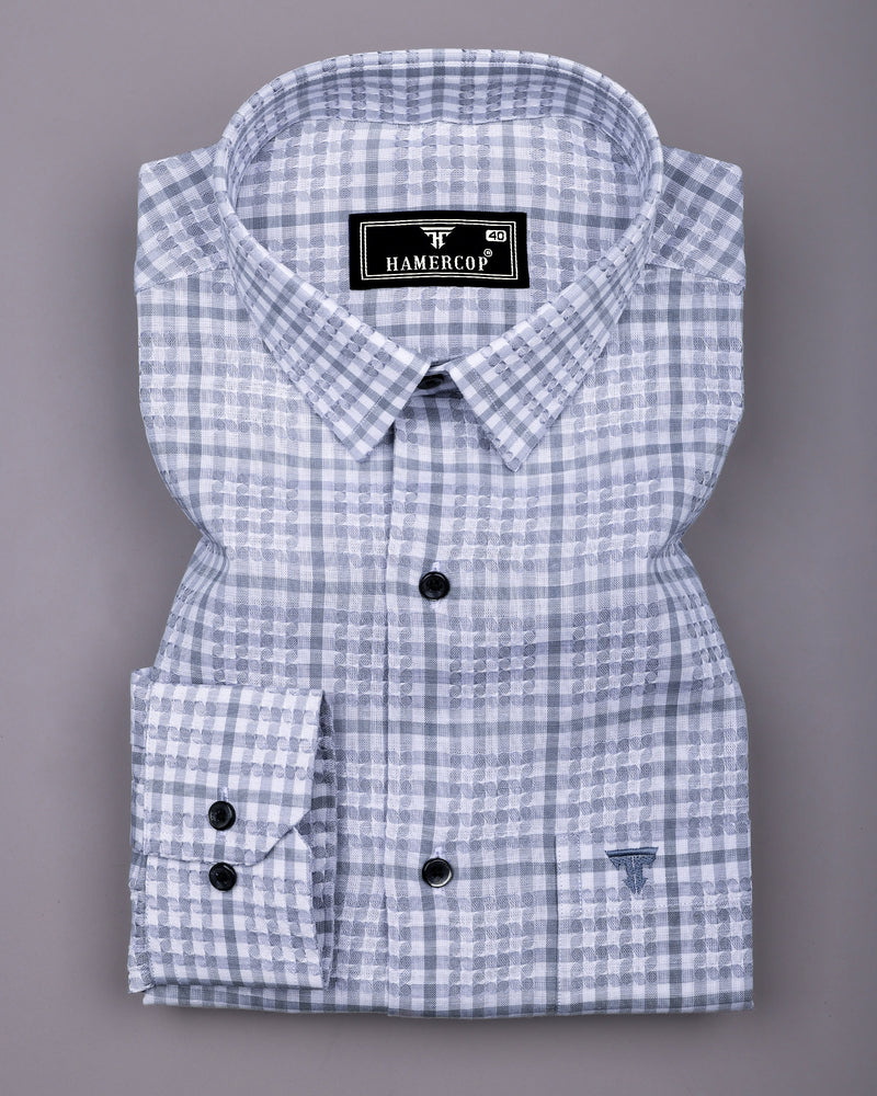 Corsor Gray With White Dobby Check Formal Cotton Shirt