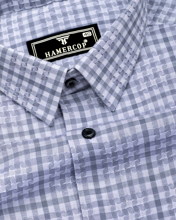 Corsor Gray With White Dobby Check Formal Cotton Shirt