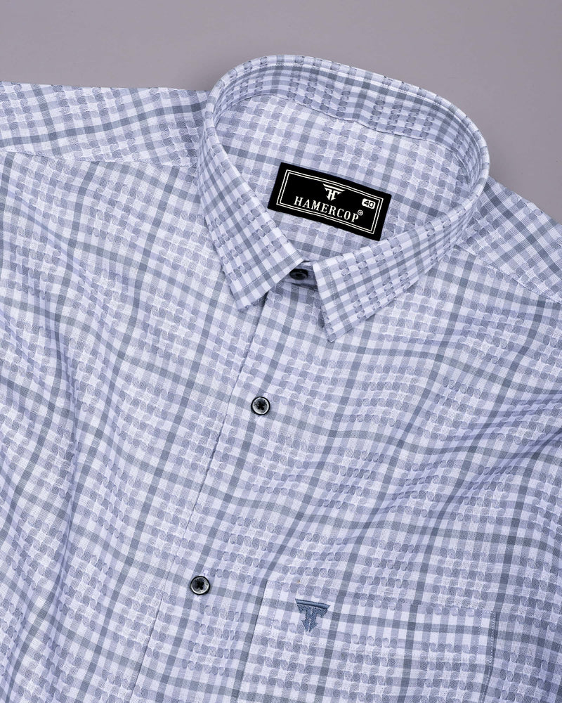 Corsor Gray With White Dobby Check Formal Cotton Shirt