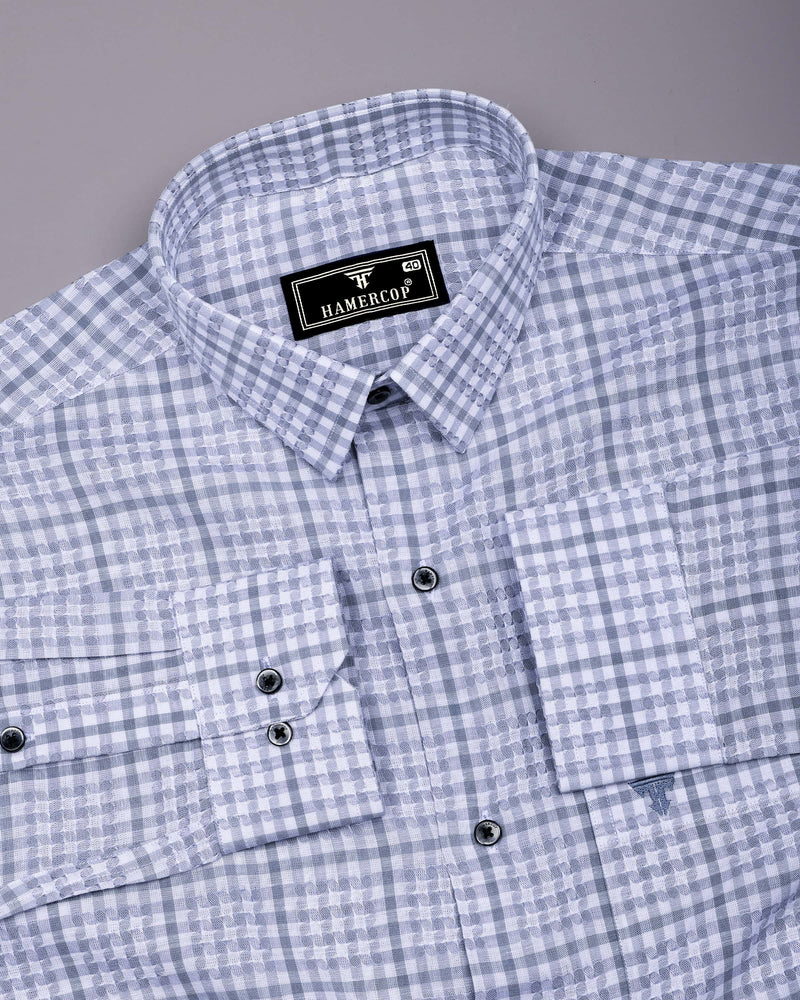 Corsor Gray With White Dobby Check Formal Cotton Shirt