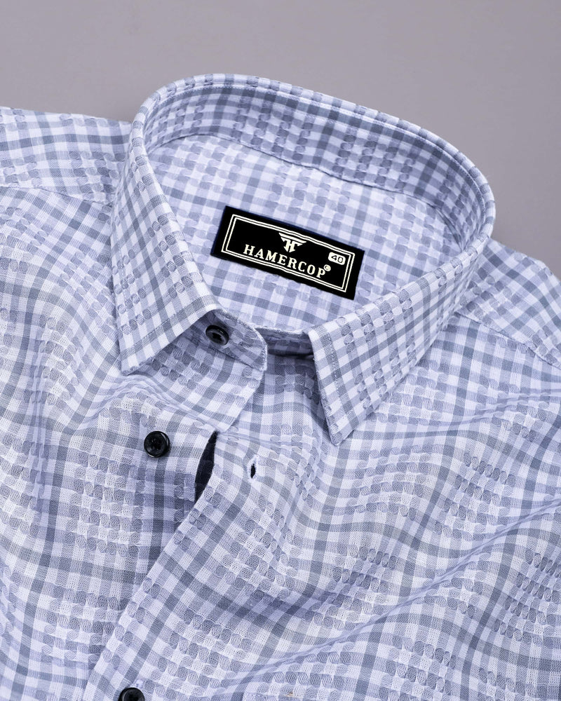 Corsor Gray With White Dobby Check Formal Cotton Shirt