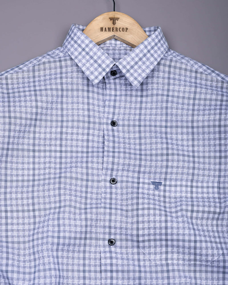 Corsor Gray With White Dobby Check Formal Cotton Shirt