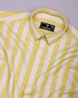 Eclate Yellow With White Stripe Linen Cotton Shirt