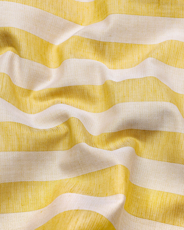 Eclate Yellow With White Stripe Linen Cotton Shirt
