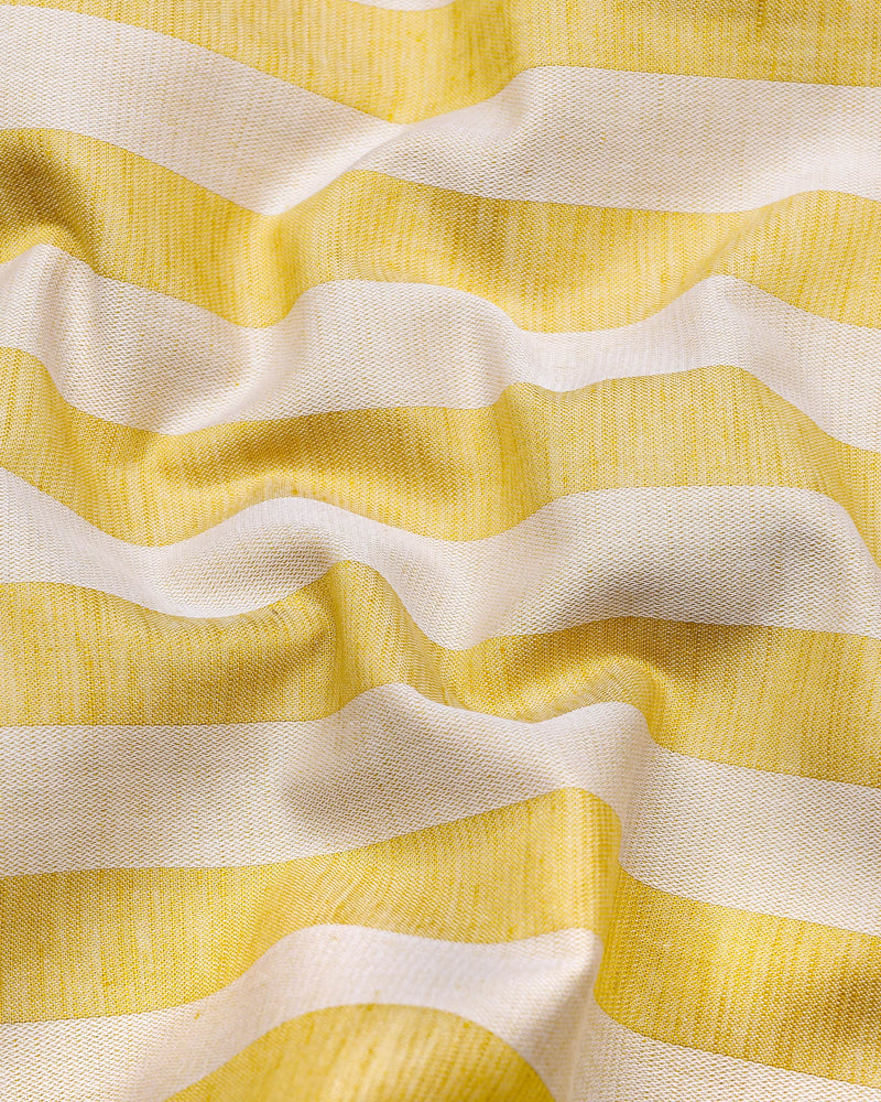 Eclate Yellow With White Stripe Linen Cotton Shirt