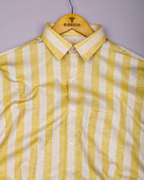 Eclate Yellow With White Stripe Linen Cotton Shirt