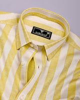 Eclate Yellow With White Stripe Linen Cotton Shirt