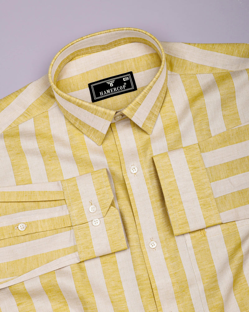 Eclate Yellow With White Stripe Linen Cotton Shirt