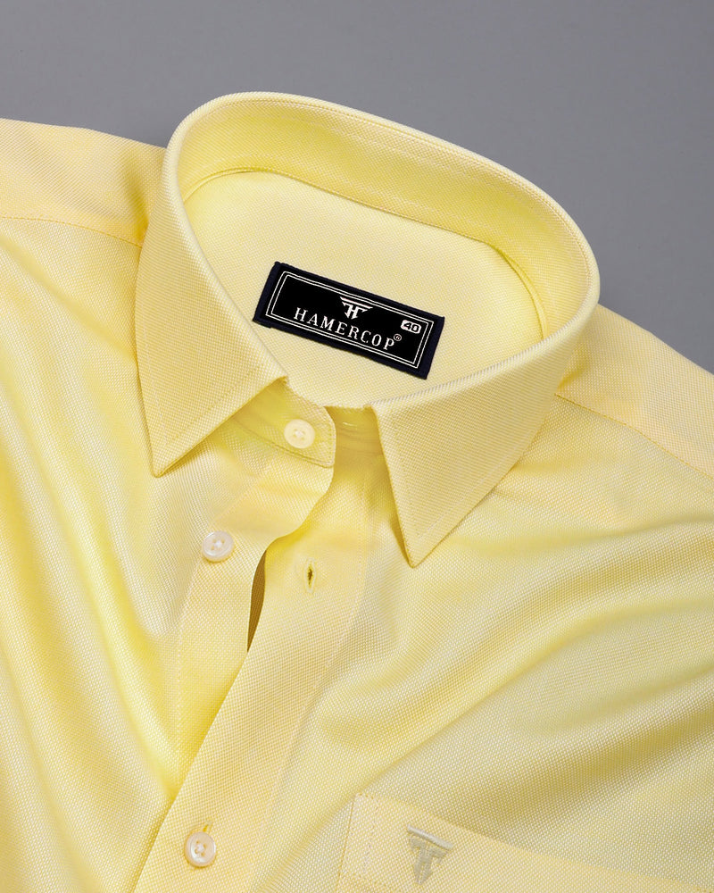 Laser Lemon Yellow Solid Dobby Cotton Shirt