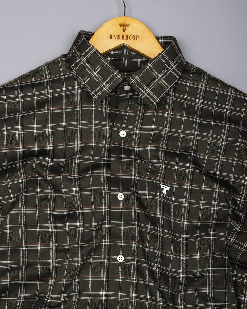 Nizomi Green With White Twill Check Dobby Cotton Shirt