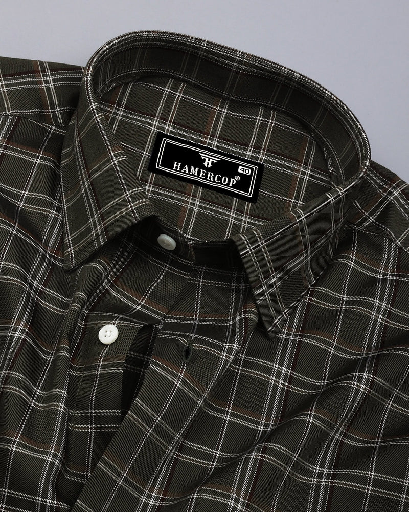 Nizomi Green With White Twill Check Dobby Cotton Shirt