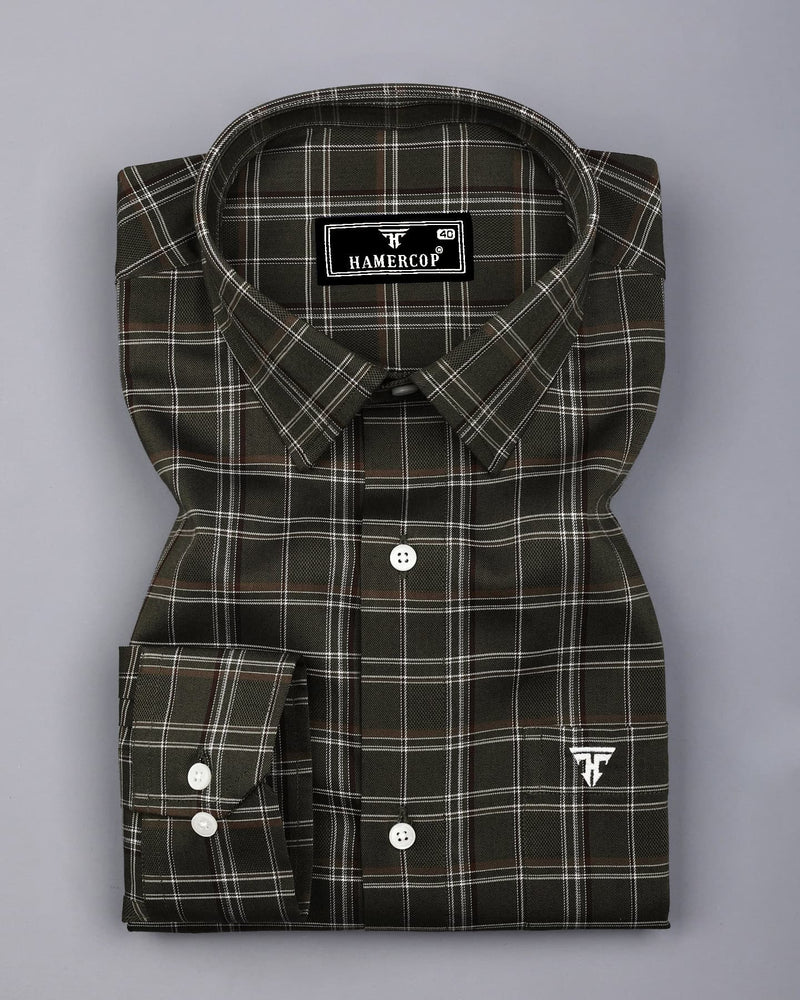 Nizomi Green With White Twill Check Dobby Cotton Shirt