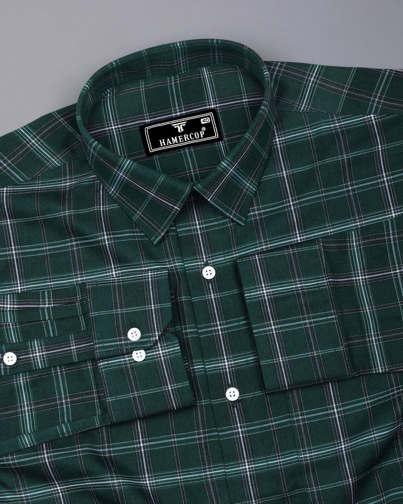 Zuri Green With White Check Dobby Cotton Shirt