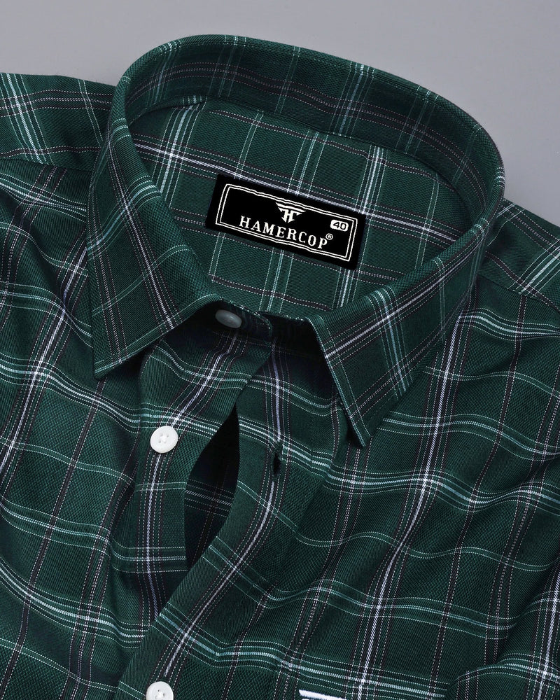 Zuri Green With White Check Dobby Cotton Shirt